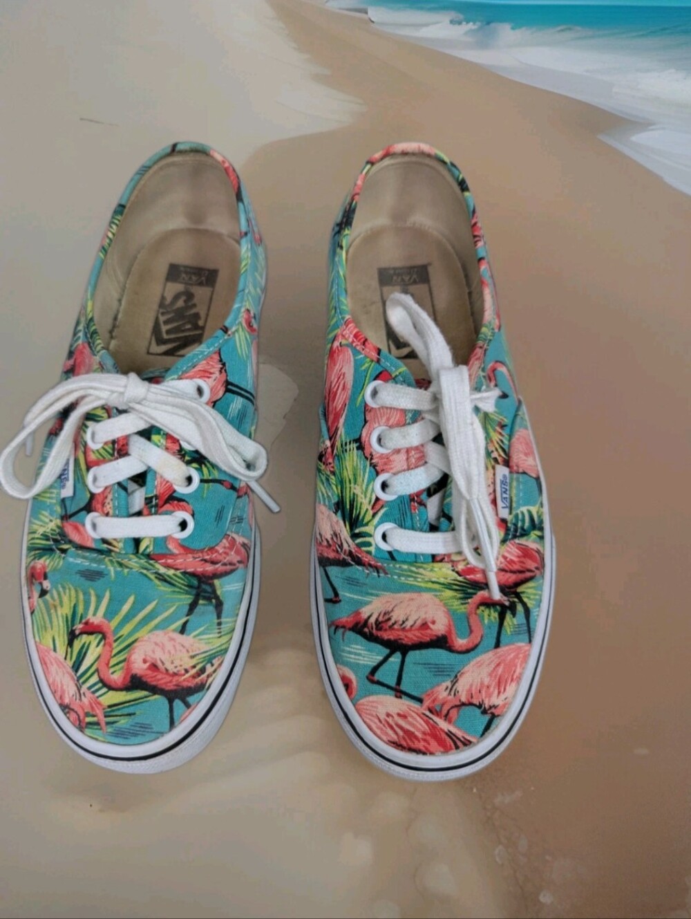 Pink Flamingo Palm Trees Womens 7.5 Vans Off the Wall Mens 6 Skateboard Shoes